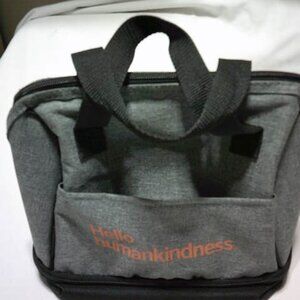 HELLO HUMANKINDNESS THERMAL INSULATED DBL ZIP LUNCH TOTE BAG 3 COMP. HANDLES
